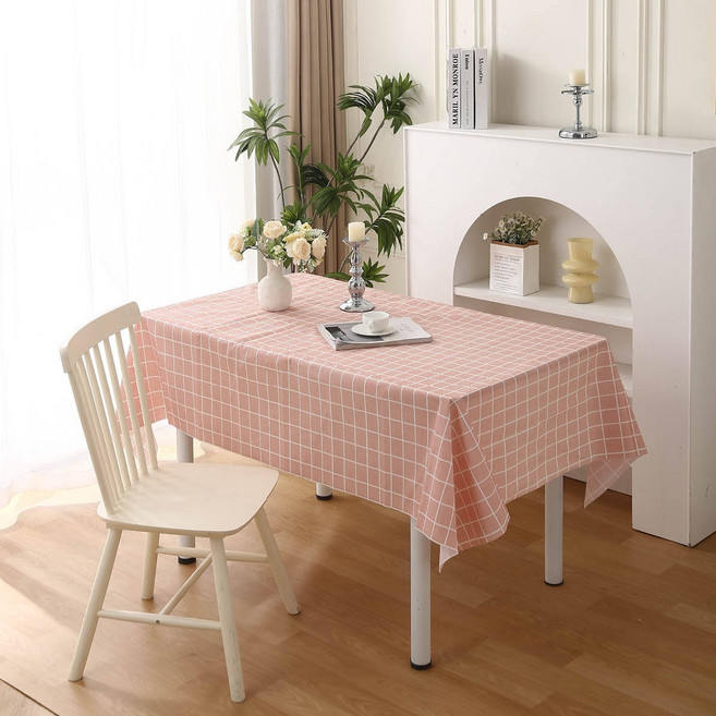 와이홉 PVC 방수 체크 식탁보, 핑크, 1개, 137 x 180 cm