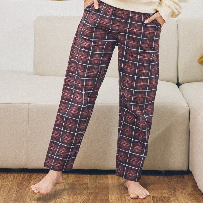 씨엘스토리 여성용 통기성 체크 면 9부 주머니 파자마