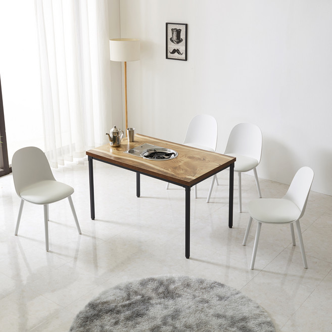 노아가구 마린불판식탁 + 의자 4p 방문설치, 슬랩우드(식탁), 화이트(의자)