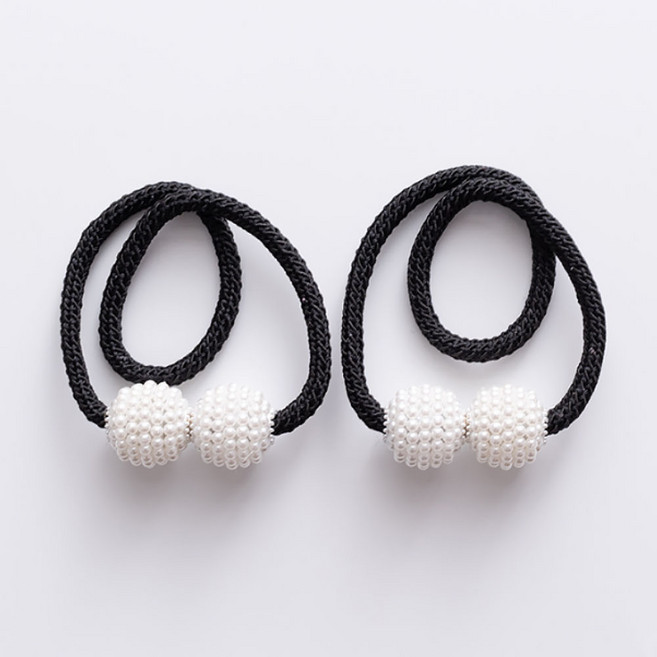 지앤와이 진주알 자석 커튼 타이백, 블랙, 2개