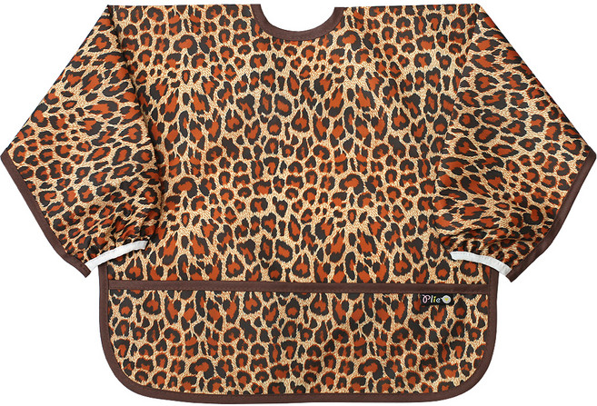 plie 防水長袖圍兜, 23 棕色豹紋款, 1件, 1件