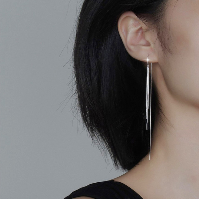 젤루나 여성용 트리플 세줄 긴 롱 체인 드롭 여자 귀걸이 P-489