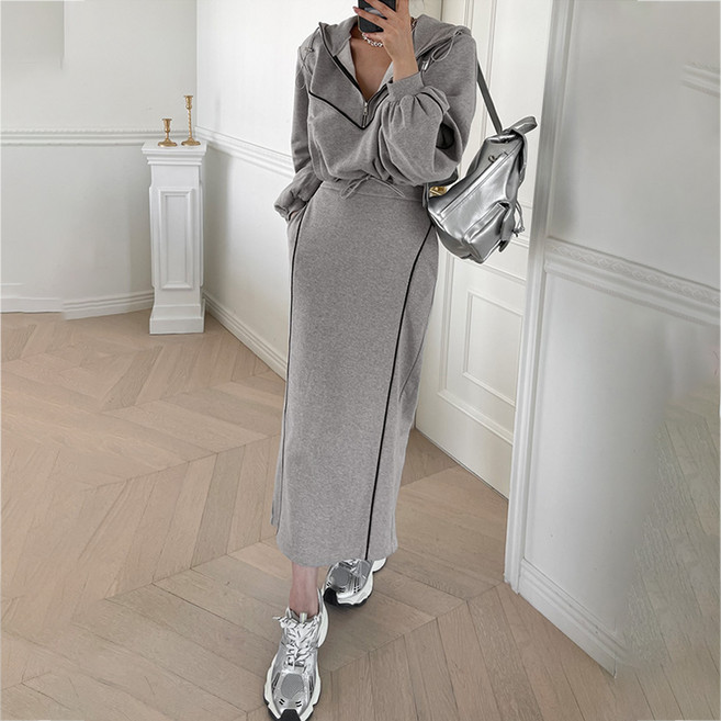 Paperments 女款甜美線條抽繩運動上衣 + 短裙套裝 14196