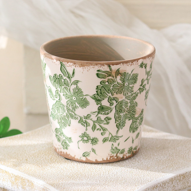 Scent Basket 美分籃 法式復古花盆, 綠葉, 1個