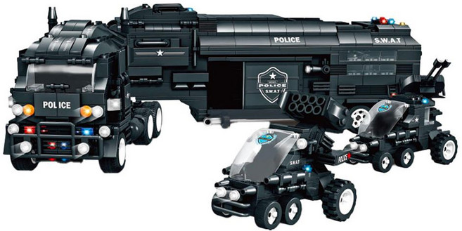 woma 特警隊警車積木玩具 1413pcs, 1組, 顏色隨機