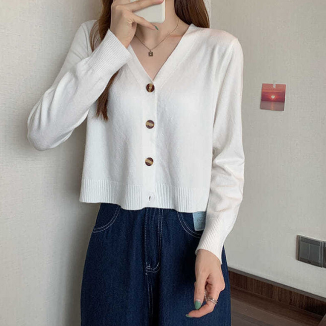 반야스토리 여성용 살랑 브이넥 크롭 니트 가디건 SS29