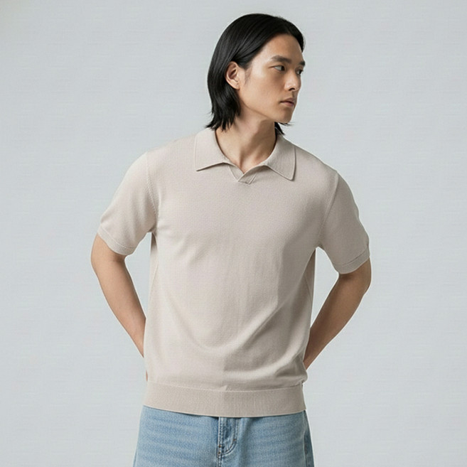 레이먼 남성용 러드 카라 반팔 니트