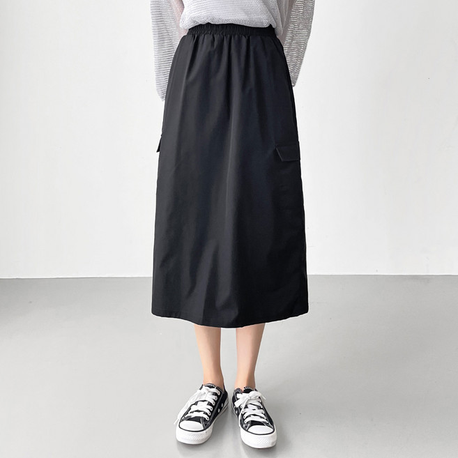 잘빠진 여성용 웨스트 바스락 카고 롱 스커트