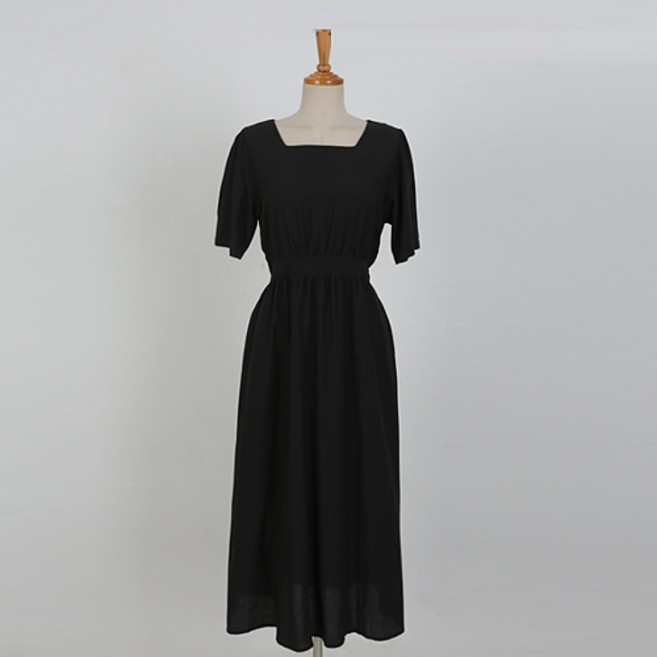 화이트폭스 페미닌 스퀘어넥 퍼프 롱원피스