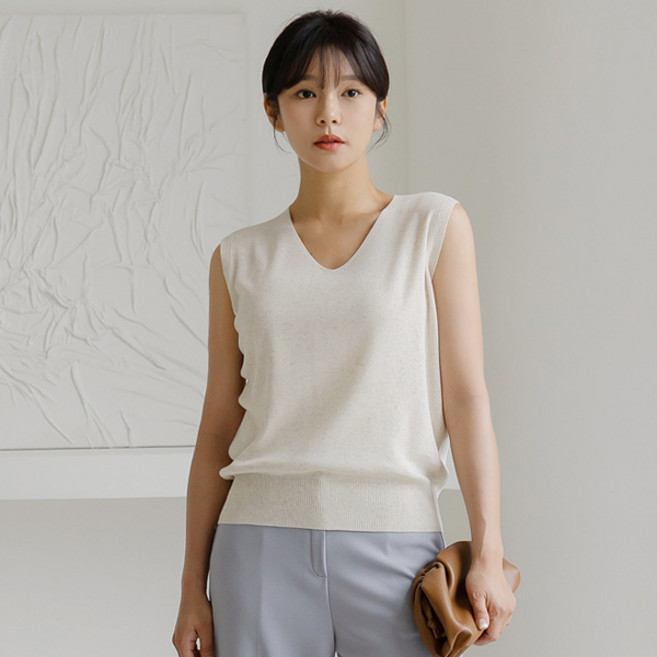 바네사빈 여성용 린넨 브이넥 니트 나시 v01211