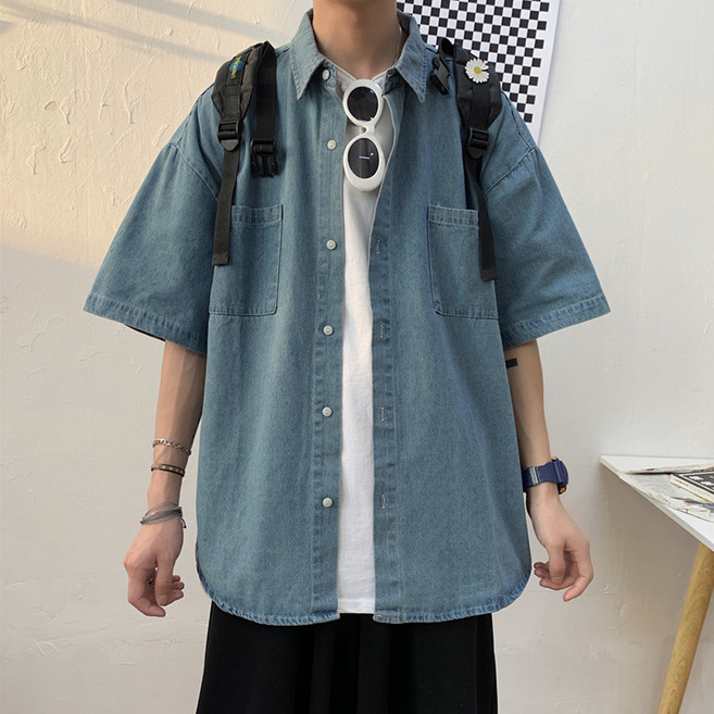 男款短袖牛仔襯衫
