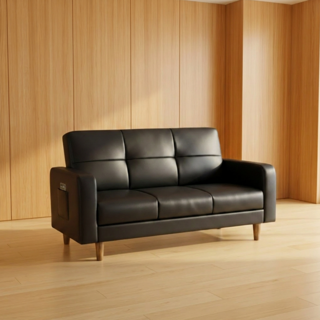 우드문 등받이 각도조절 PU가죽 RKL4 소파 120 x 60 x 75 cm, 블랙