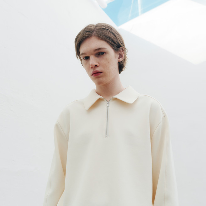 마인드브릿지 남성용 두굿 카라 하프집업 세미 오버핏 맨투맨 MYTS2102