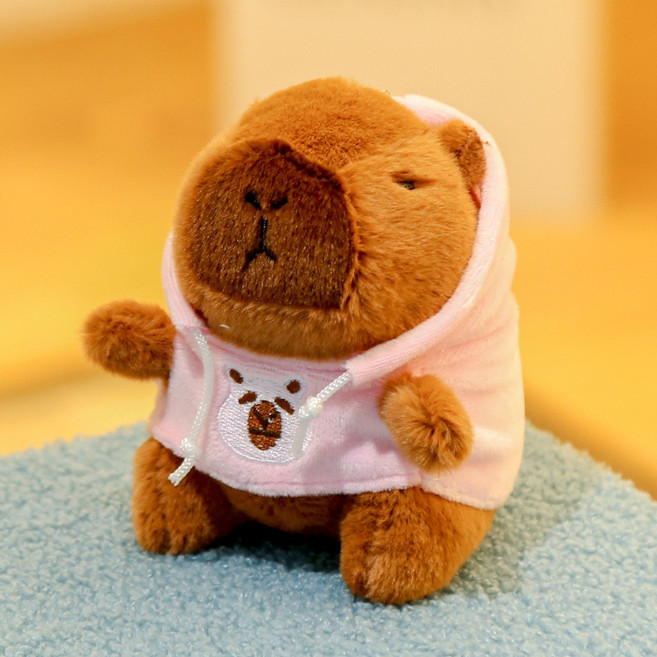 다다랜드 뚠빵한 카피바라 동물 인형 키링, 12cm, 핑크후드티카피바라, 1개