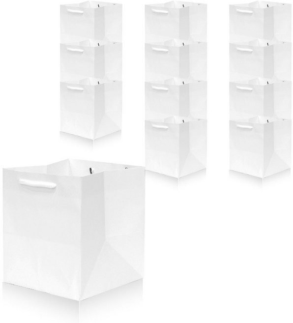 리드홈 튼튼한 정사각 무지 도시락 쇼핑백, 화이트, 12개