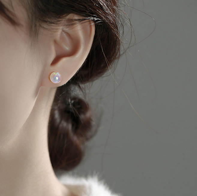 젤루나 빅화이트 오로라 구슬 볼 귀걸이 P-1191 8mm