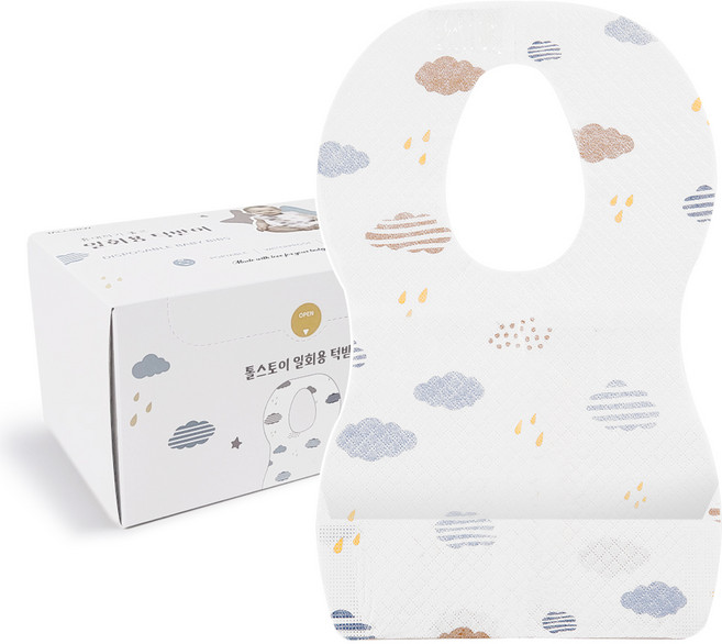 톨스토이 유아용 일회용 방수 턱받이, 화이트, 50개입, 1개