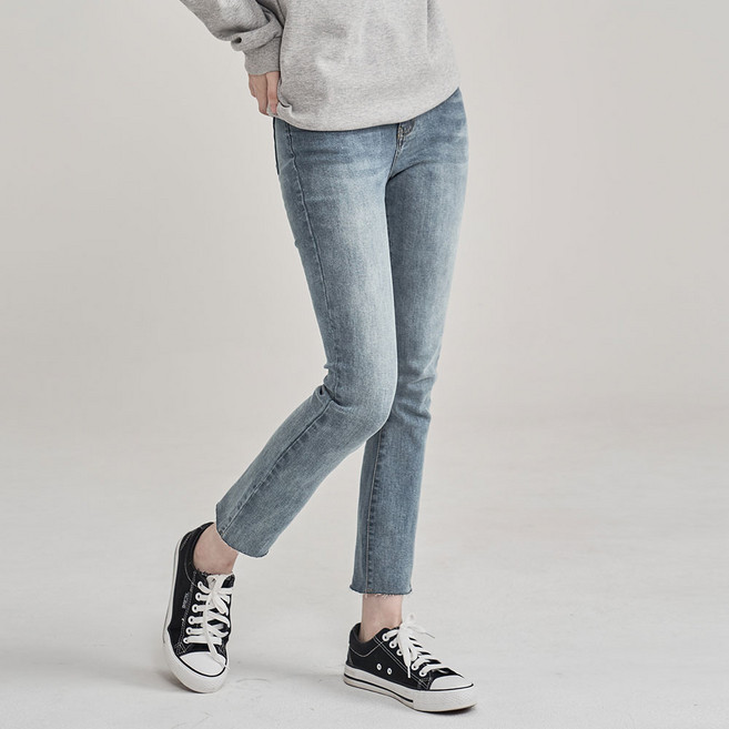 비버리힐스폴로클럽 여성용 히든밴딩 슬림 스판 밑단컷팅 스트레이트핏 데님 팬츠 C10