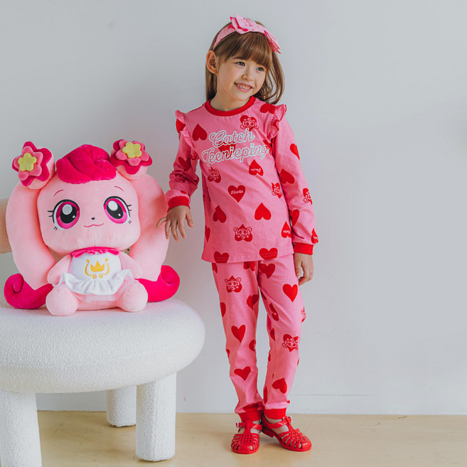 캐치티니핑 여아용 5 하츄핑 하트 나염 내의 상하의 세트