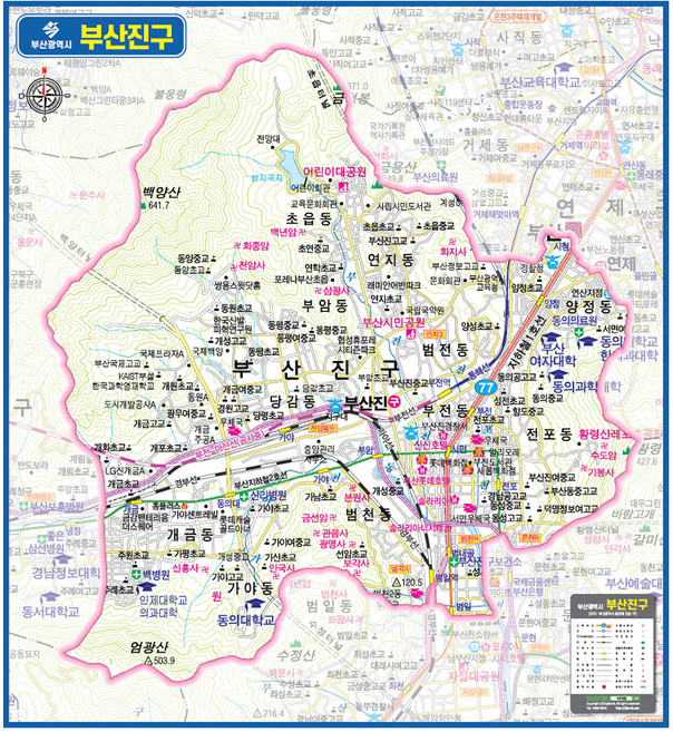 지도닷컴 부산광역시 진구 관내지도 150 x 160 cm, 1개