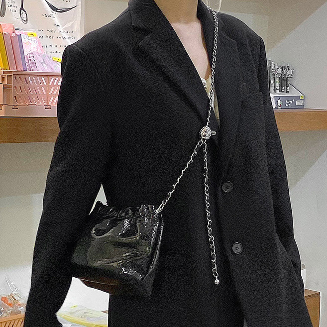 FROMHEAVEN Asla 圓珠鍊 金屬 迷你 斜背包 H908, 黑色