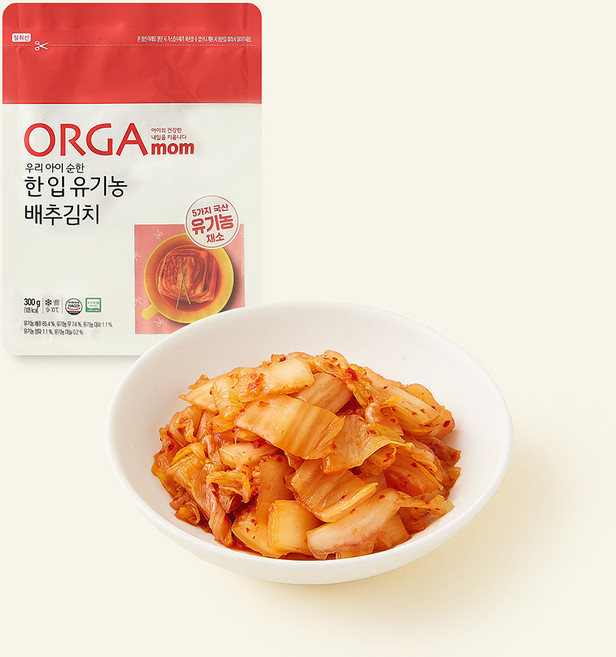 올가 유기가공식품 인증 한 입 배추김치, 300g, 1개