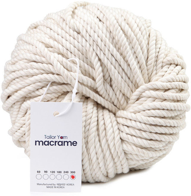 미소털실 미소니트 마크라메실 코드 코튼 로프 굵은실 10mm 300합, 미색, 1개