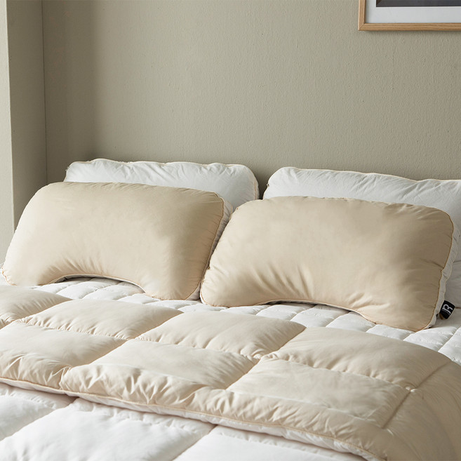 홈랩 어깨편한 기절베개 + 순면 베개커버 세트, 베이지, 2세트