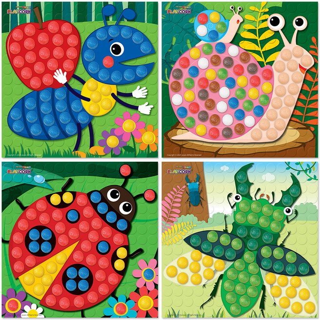 플레이콘 모자이크 보드 만들기 4종 세트 곤충1, 개미, 달팽이, 무당벌레, 사슴벌레, 1세트