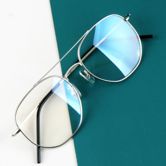 베이마 독일 명품 자이스 블루라이트차단렌즈+국산 LN11 투브릿지 보잉 사각 베타티타늄 오버사이즈 안경테 ZEISS 실버 랜덤발송(안경닦이