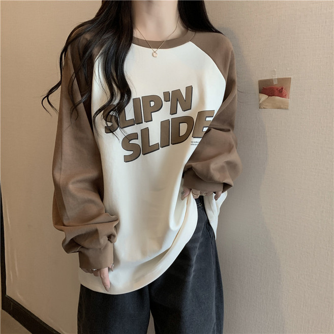 디멜디 여성용 캐주얼 루즈핏 프린트 긴팔티셔츠