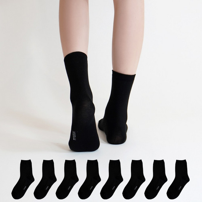 Mysock 女款舒適羅紋中筒襪 8雙