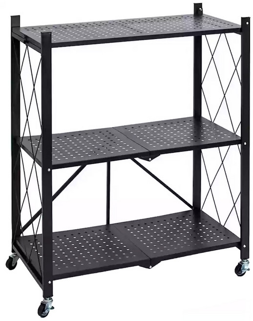 JIAHON 嘉鴻 摺疊免安裝洞洞板層架, 3層, 黑色