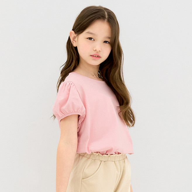 유니프랜드 여아용 퍼프 면 반팔 티셔츠