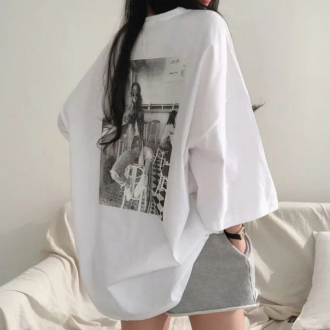 I'M MONG 女款寬鬆版型圓領落肩短袖T恤 R6H117
