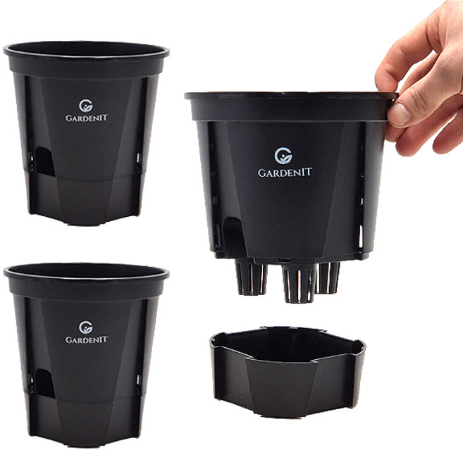 가든잇 슬릿 저면관수 화분 + 받침 세트, 블랙, 3세트