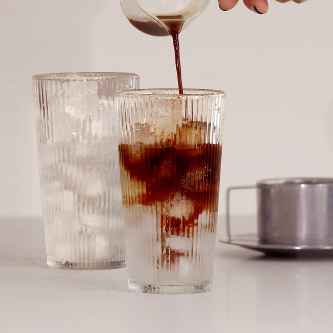 이우아여사 모노 플리츠 카페유리컵 400ml, 2개