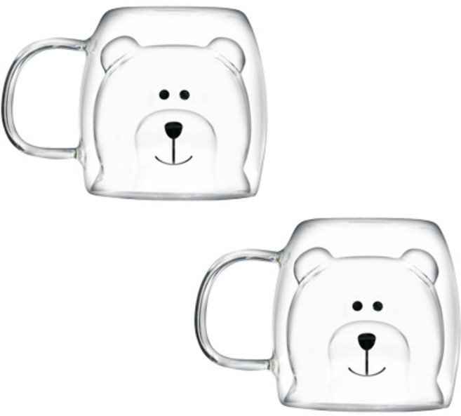 캐릭터 내열 이중머그컵 200ml, 곰, 2개