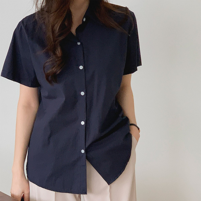 린다샵 여성용 저메브 컬러 무지 베이직 반팔 셔츠 NB1972K23