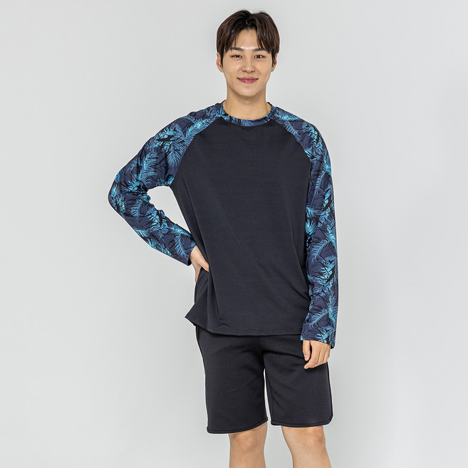 hmus 男款寬鬆版型防曬泳衣長袖T恤, 混色