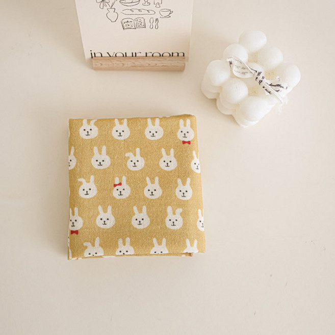 메종텍스타일 여성용 면100 이중거즈 리본 토끼 손수건 + 선물포장 세트