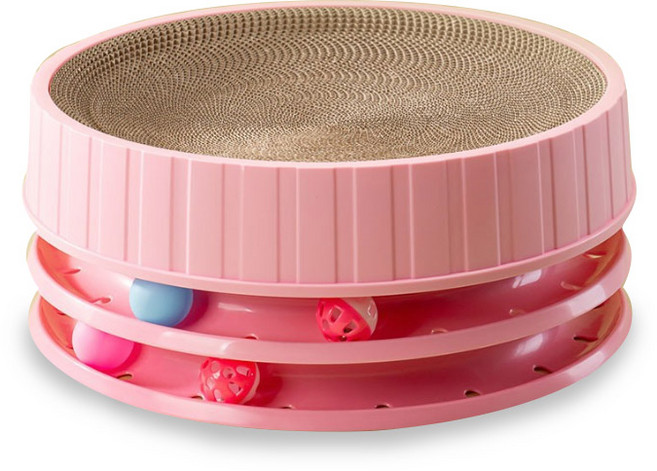 딩동펫 고양이 3단 놀이터 볼 스크래쳐, 핑크, 1개