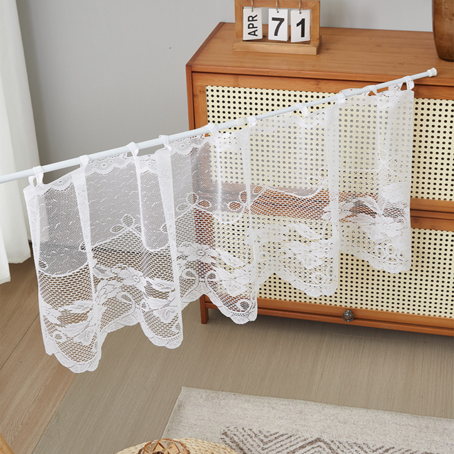 Soyo商會 迷你百合蕾絲短紗簾, 白色