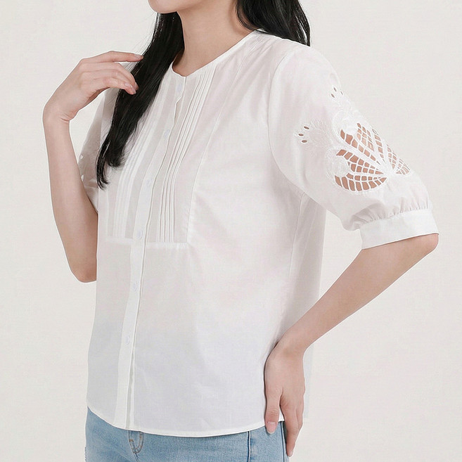 페이릿 여성용 심플 소매자수 7부 블라우스