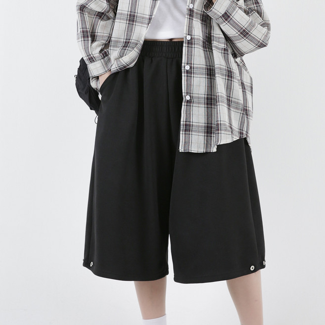디어로라 여성용 롱/숏 기장 사이드 스냅 버튼 와이드 밴딩 버뮤다 반바지
