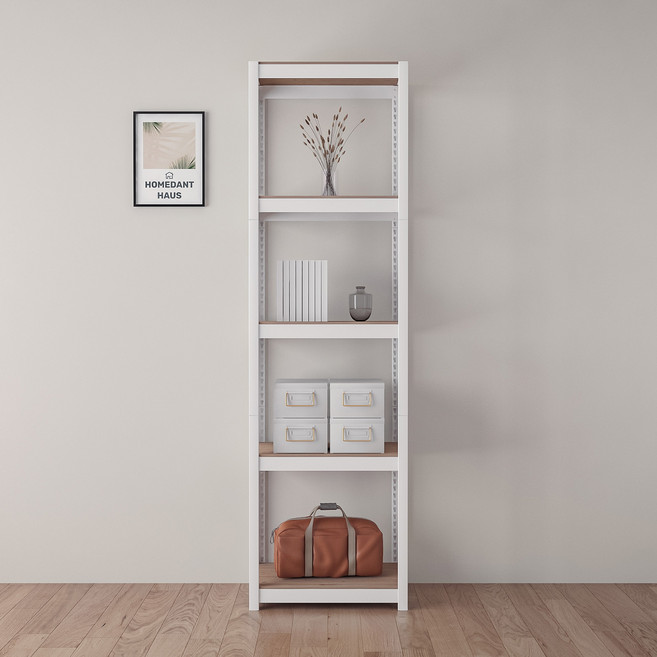 HOMEDANT HOUSE 韓國製造鐵製免螺絲組裝式角鋼層架, 白色, 5層