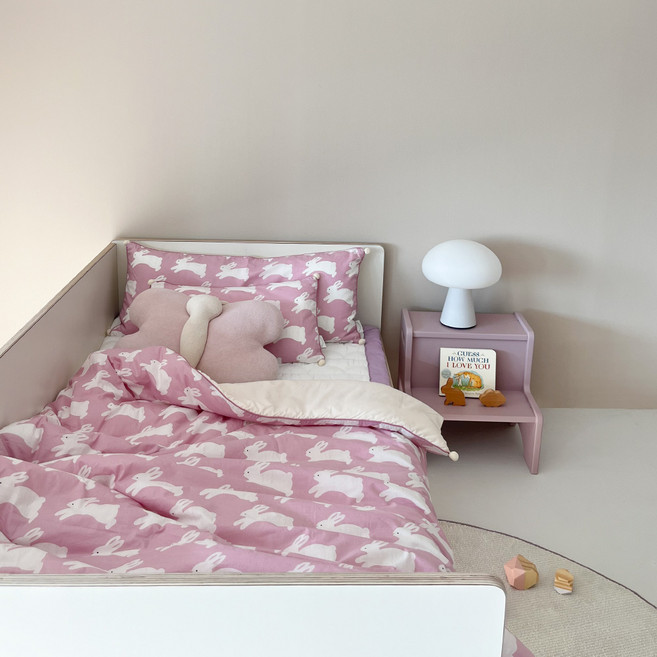 프랑브아즈 유아용 크링래빗 60수 순면 차렵이불 + 베개커버 세트, 캔디핑크