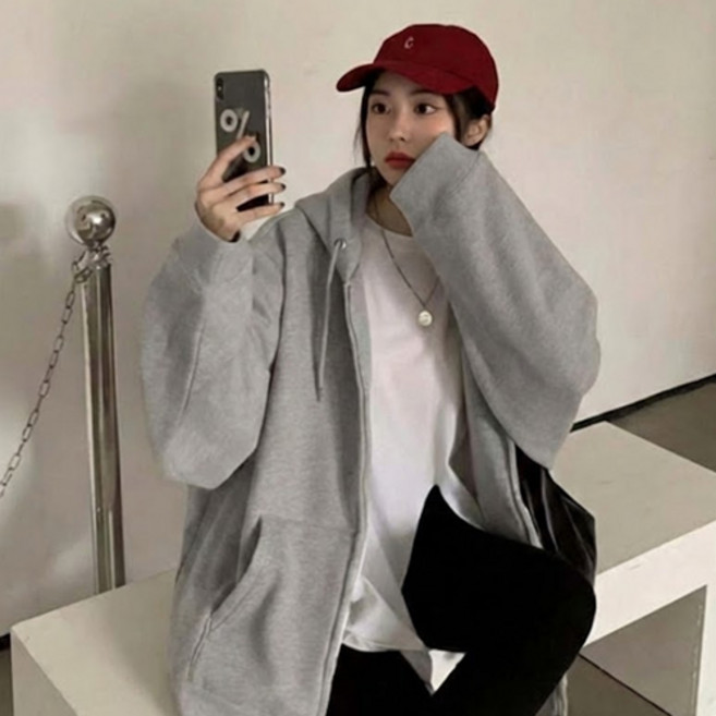 더플로우커머스 여성용 꾸안꾸 오버핏 데일리 무드 후드 집업