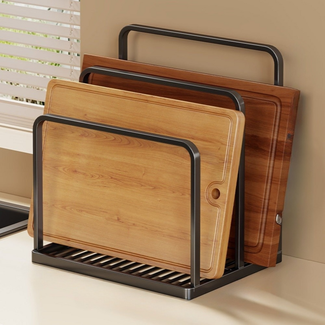 라보비아 주방 수납 조리대 정리 도마 조리도구 받침 냄비뚜껑 거치대 2칸 18 x 14 x 16 cm, 블랙, 1개