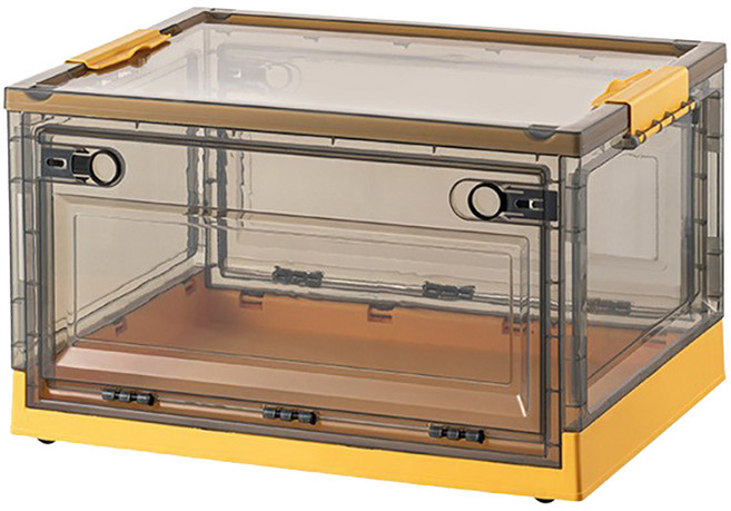 小麥購物 摺疊收納箱 帶滑輪 Y016 大 56L, 茶色 + 芒果黃, 1個